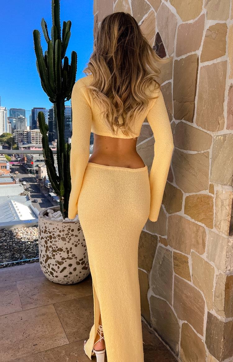 Arya Yellow Long Sleeve Knit Maxi Dress Product Image