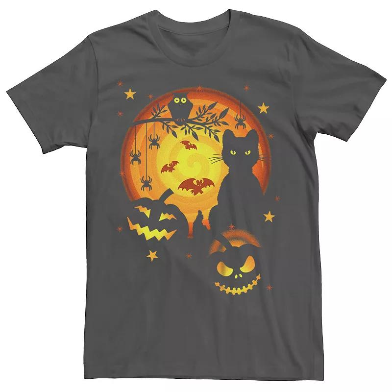 Men's Halloween Cat Owl Jack-o'-Lanterns Bats Spiders Graphic Tee, Size: XL, Black Product Image