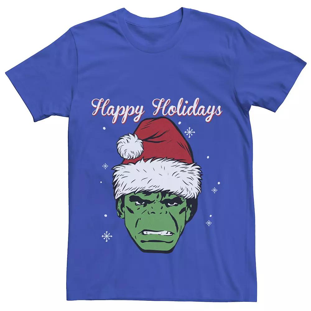 Men's Marvel Hulk Santa Hat Happy Holidays Portrait Christmas Graphic Tee,  Product Image