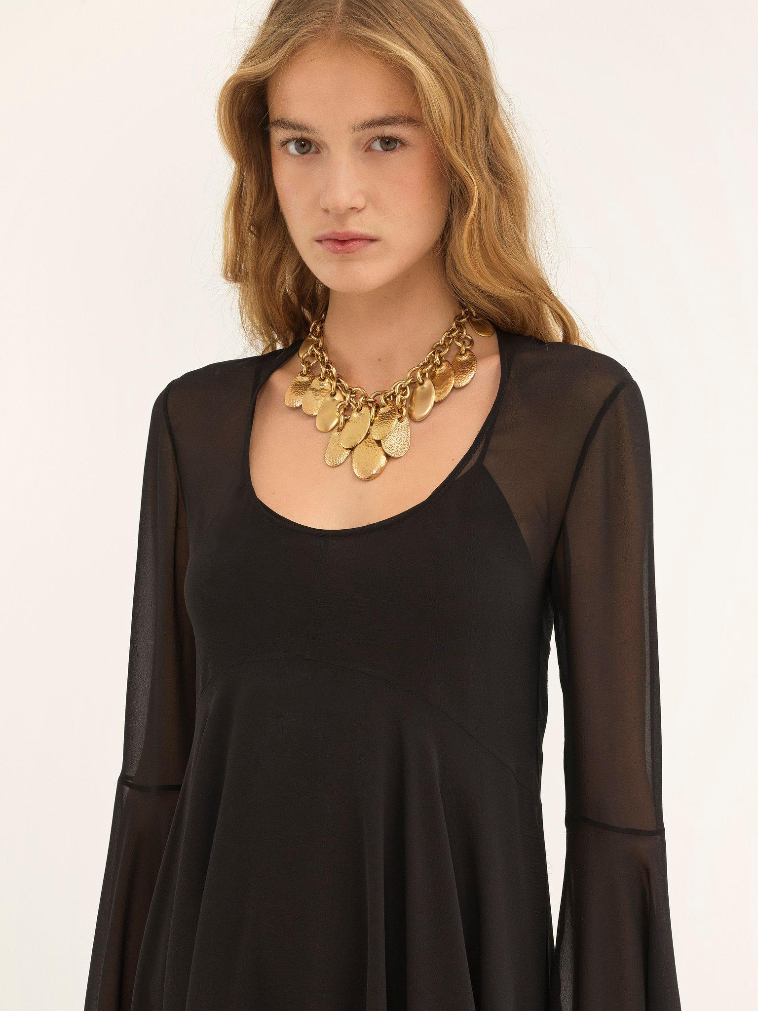 Flared mini dress in silk georgette Product Image