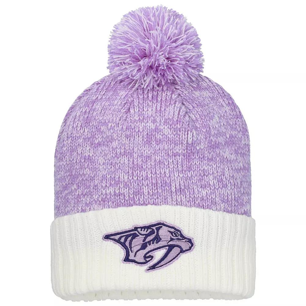 Men's Fanatics Lavender/White Nashville Predators Hockey Fights Cancer Cuffed Knit Hat with Pom, Pdt Team Product Image