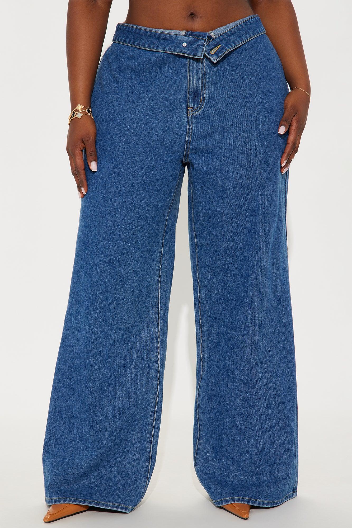 So Inspired Foldover Waistband Trouser Jeans - Medium Wash Product Image