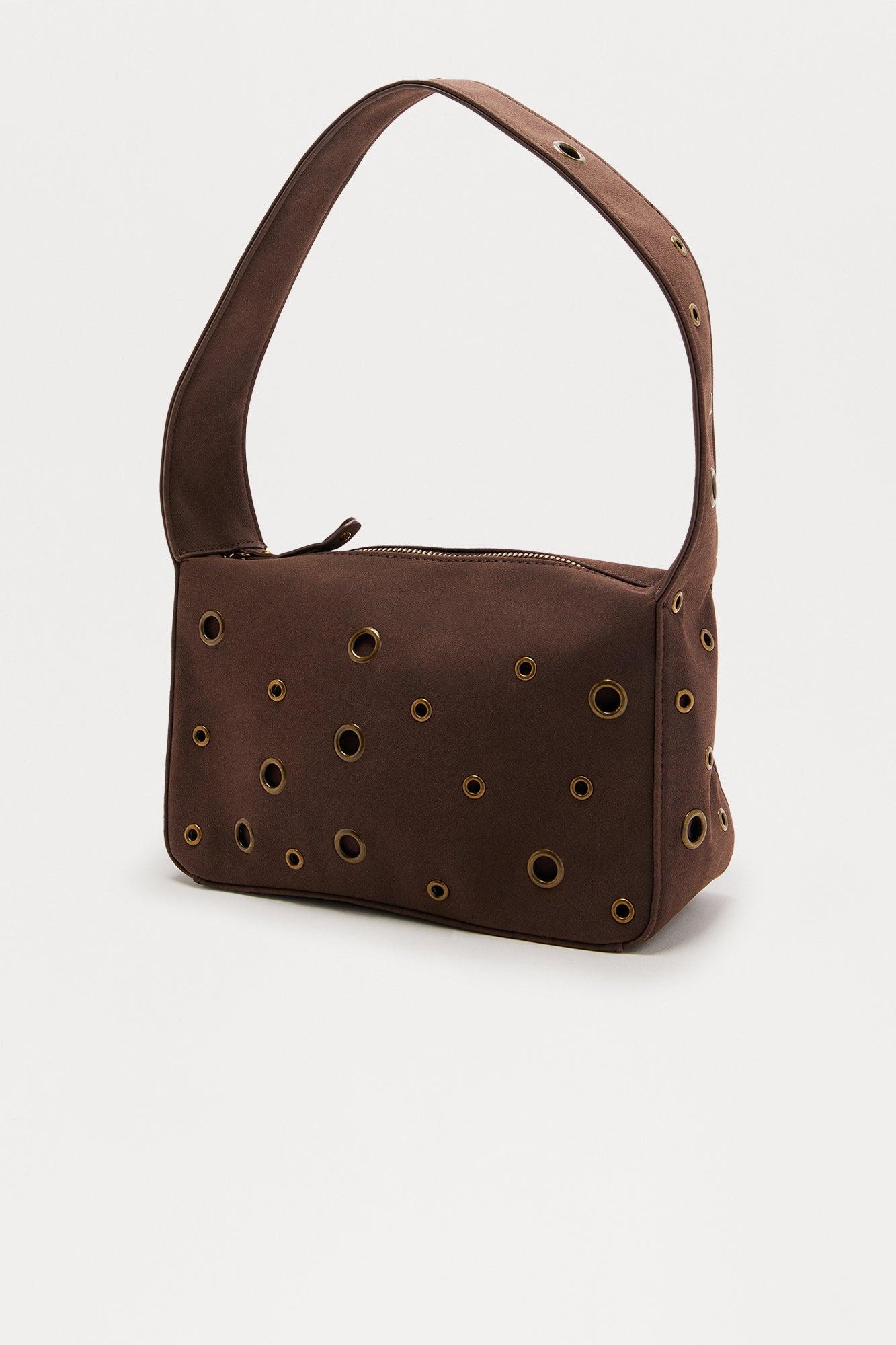 All Over You Faux Suede Grommet Shoulder Bag - Brown Female Product Image