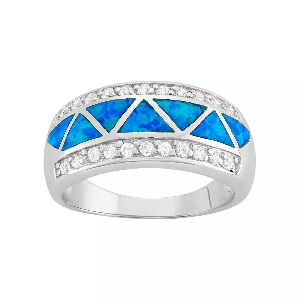 Cubic Zirconia & Lab-Created Blue Opal Sterling Silver Ring, Women's, Size: 6 Product Image