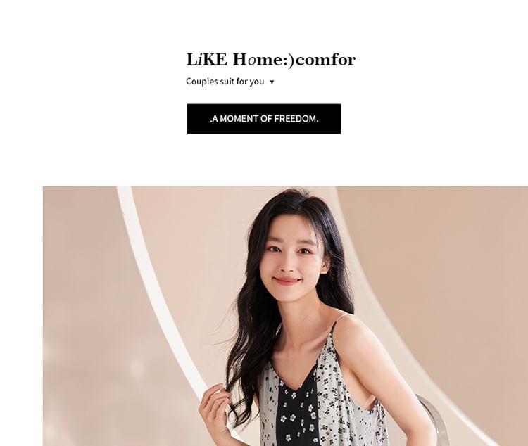 Spaghetti Strap Padded Printed Panel Midi Pajama Dress Product Image