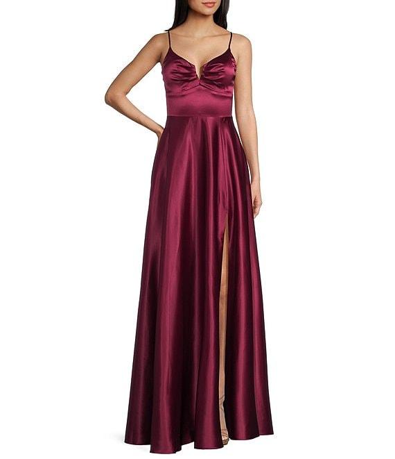 Next Up Spaghetti Strap Notch V-Wire Front Slit Long Dress Product Image
