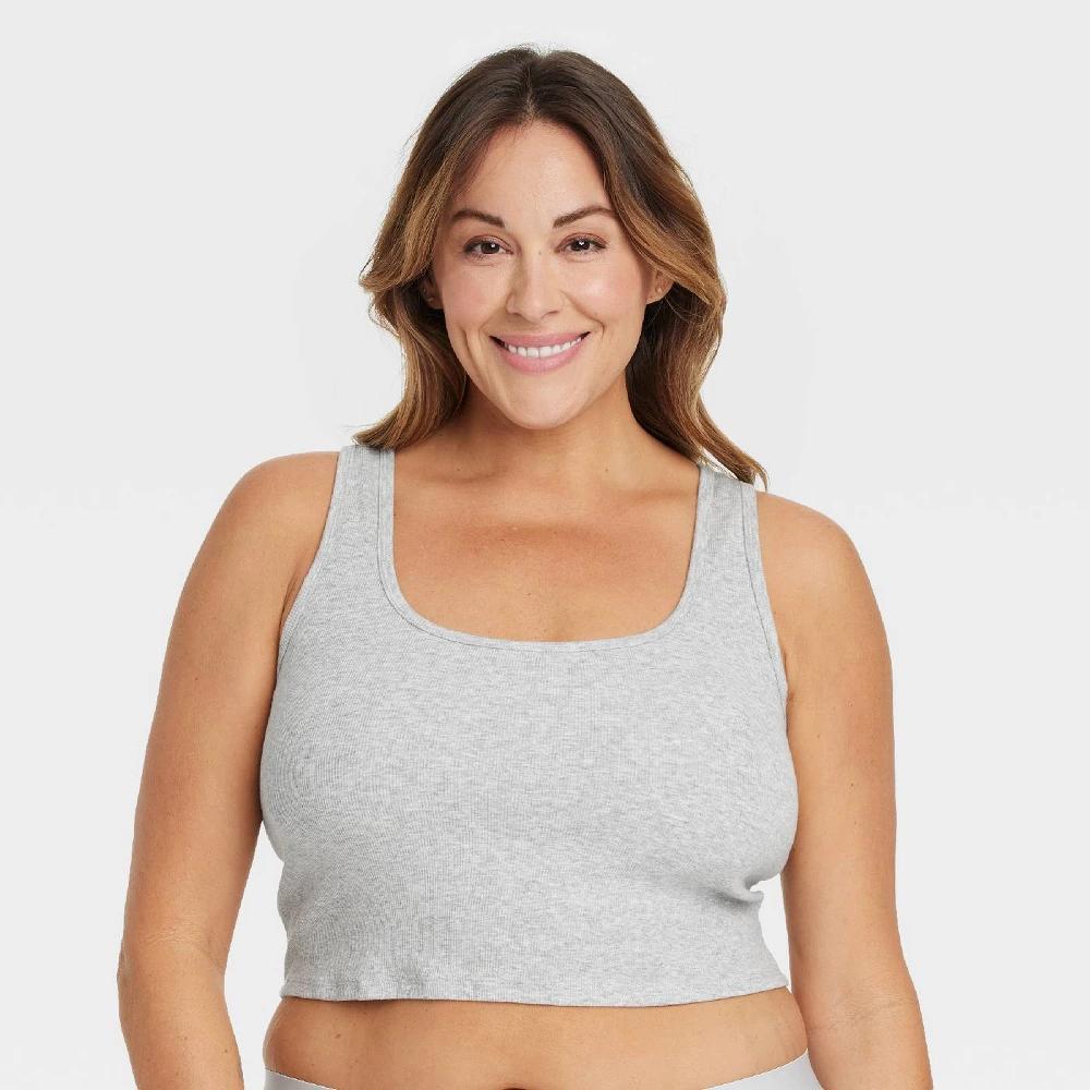 Women's Cotton Blend Ribbed Cropped Tank Top - Auden™ Heathered Gray XL: Modal-Spandex Mix, Pullover, Full Lining, Machine Washable Product Image
