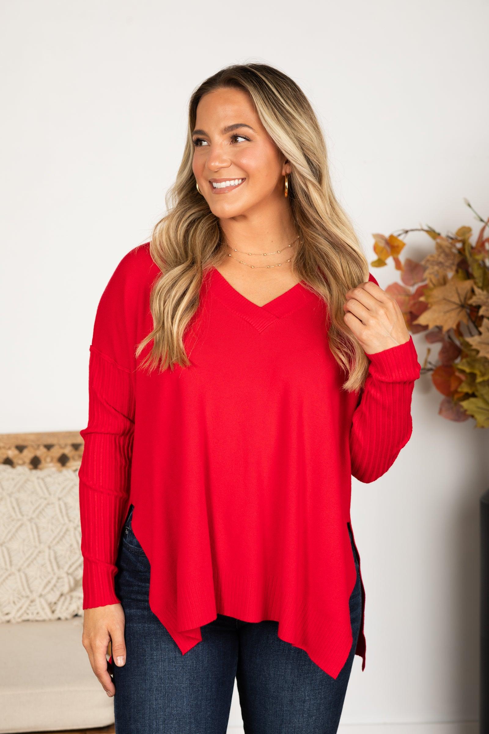 Ribbed Hem and Sleeve V-Neck Sweater Product Image