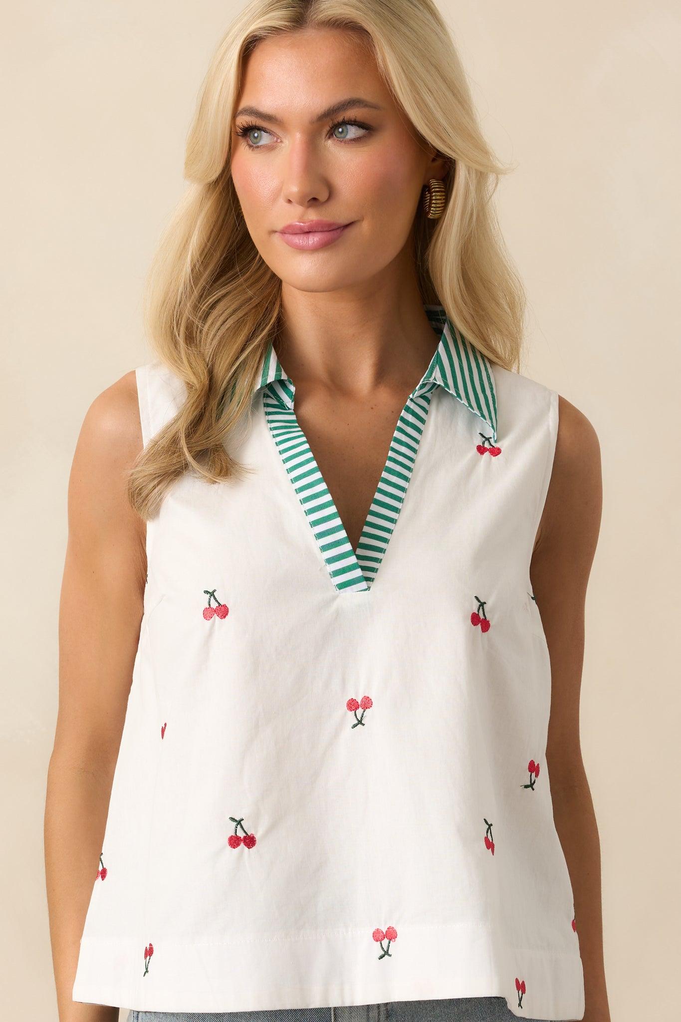 Summer Breeze Cotton Ivory Cherry Sleeveless Blouse Product Image