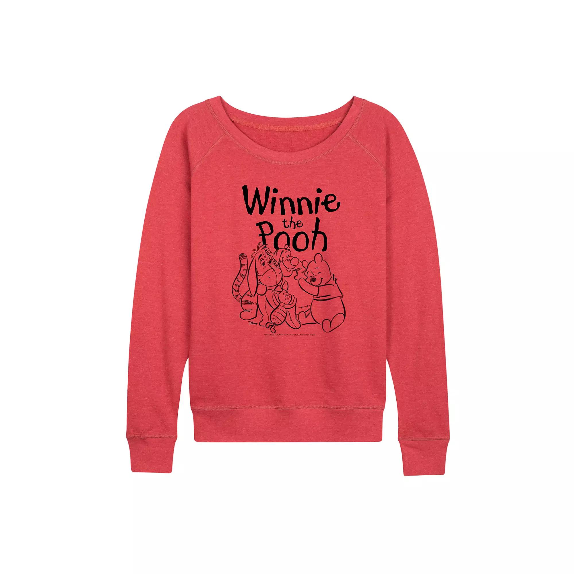 Disney's Winnie the Pooh Women's Sketched Group French Terry Long Sleeve Tee, Girl's,  Product Image