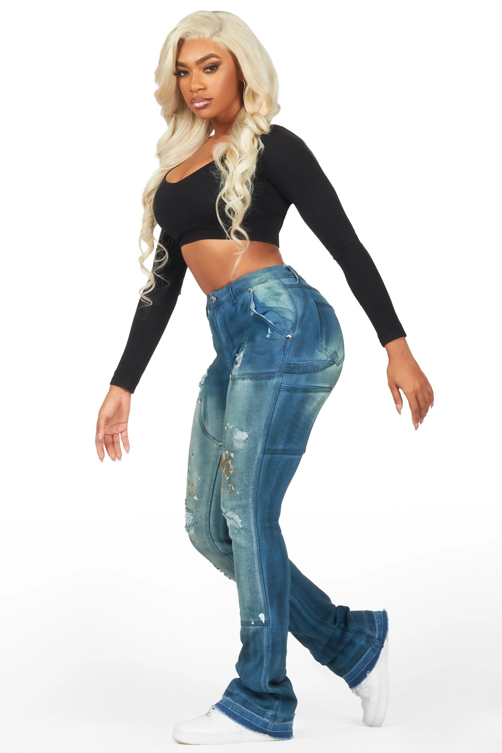 Miesha Blue Stacked Flare Jean Female Product Image