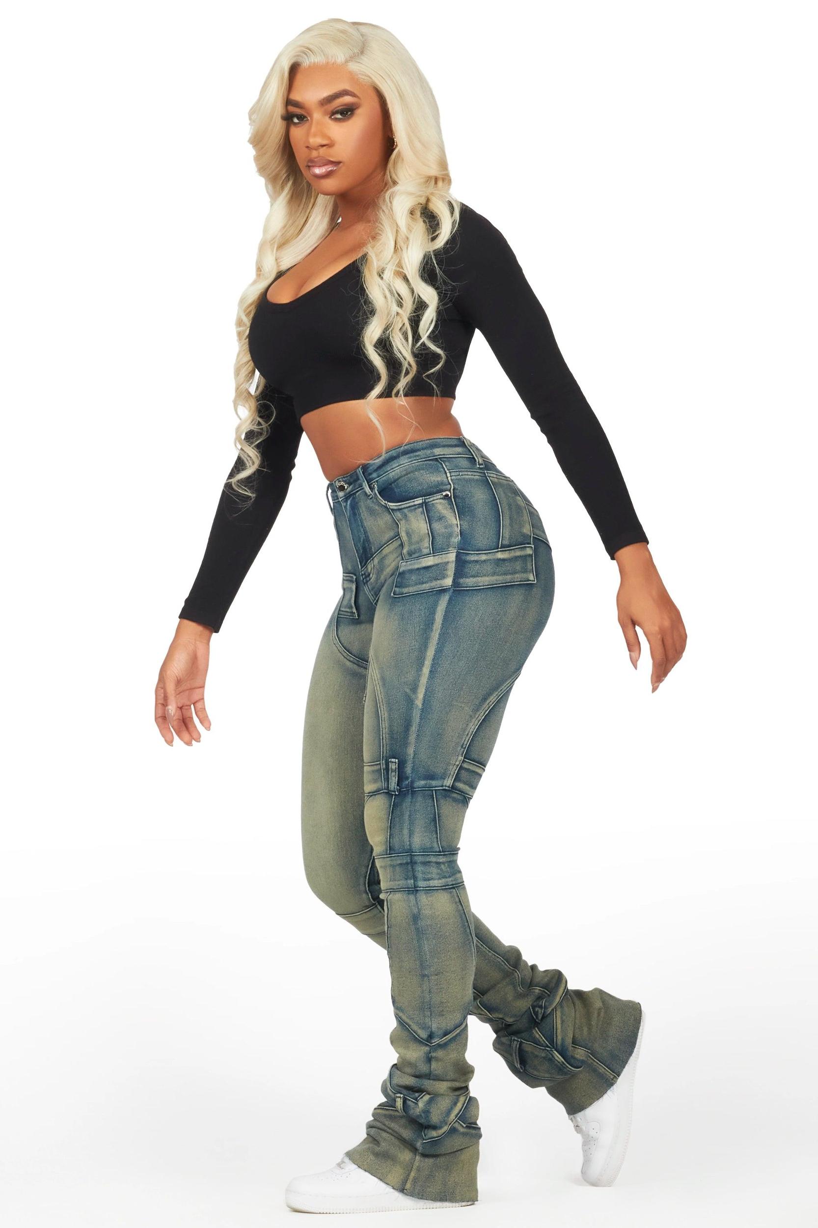 Wynter Tinted Dark Wash Super Stacked Jean Female Product Image