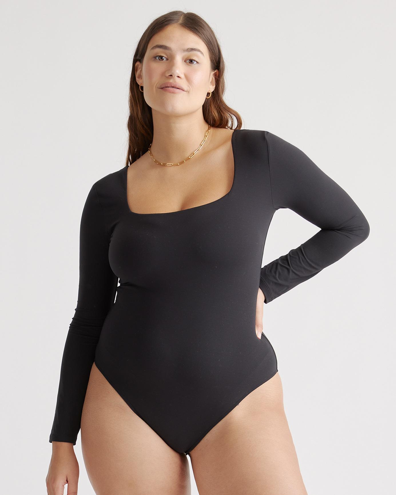 Quince | Women's Second Skin Square Neck Long Sleeve Bodysuit Size XL, Nylon/Spandex Product Image
