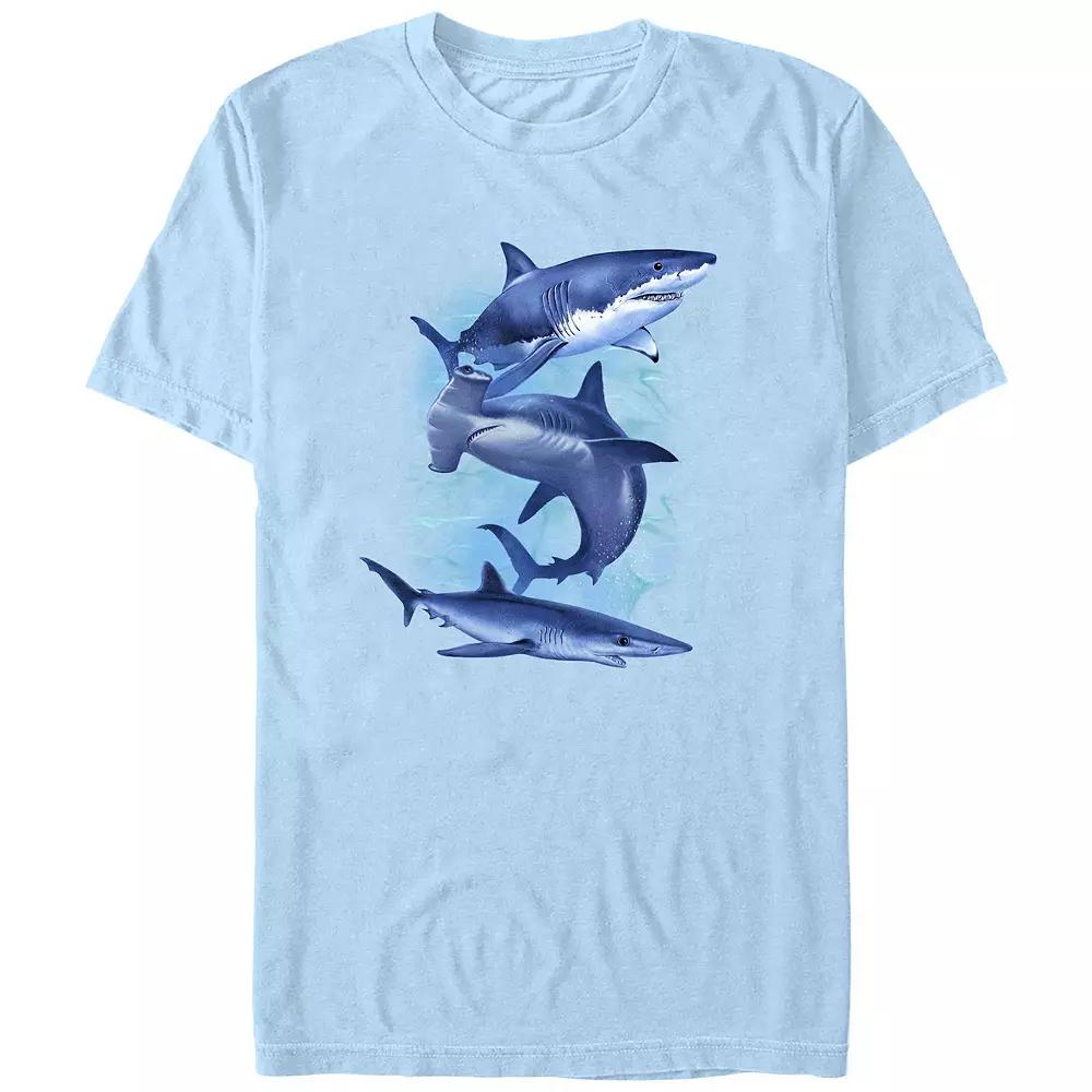 Men's Three Blue Sharks Graphic Tee, Size: Small, Light Blue Product Image
