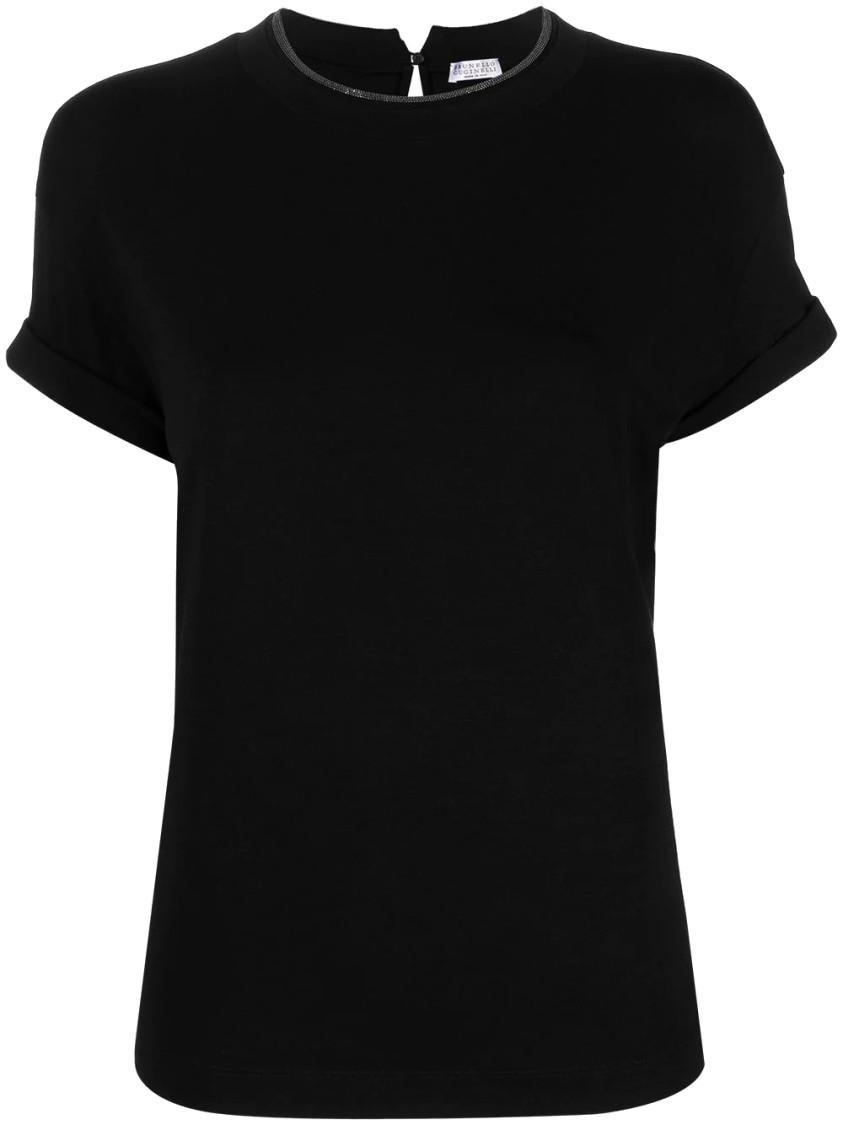BRUNELLO CUCINELLI Women Stretch Cotton Jersey T-shirt With Precious Faux-layering In Black Product Image