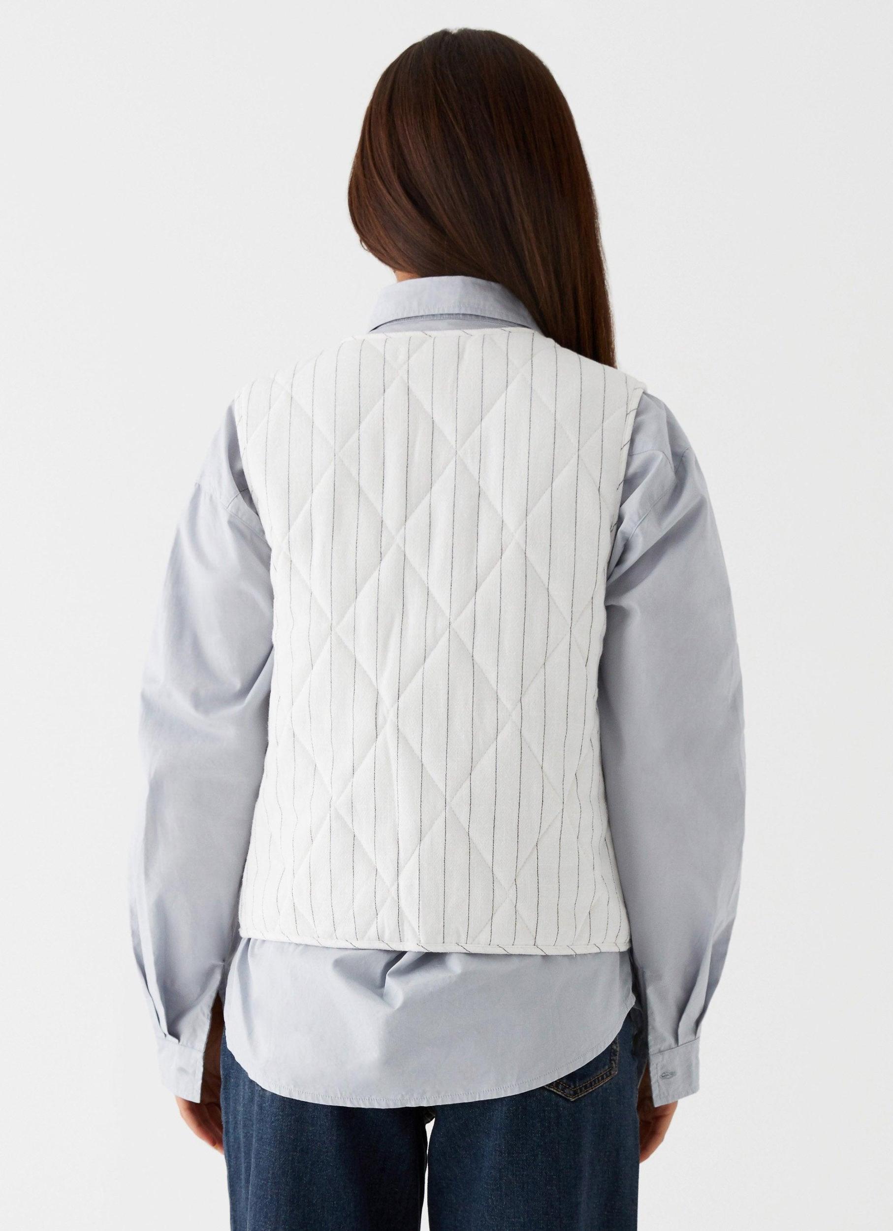 Celini Quilted Vest - White Pinstripe Product Image