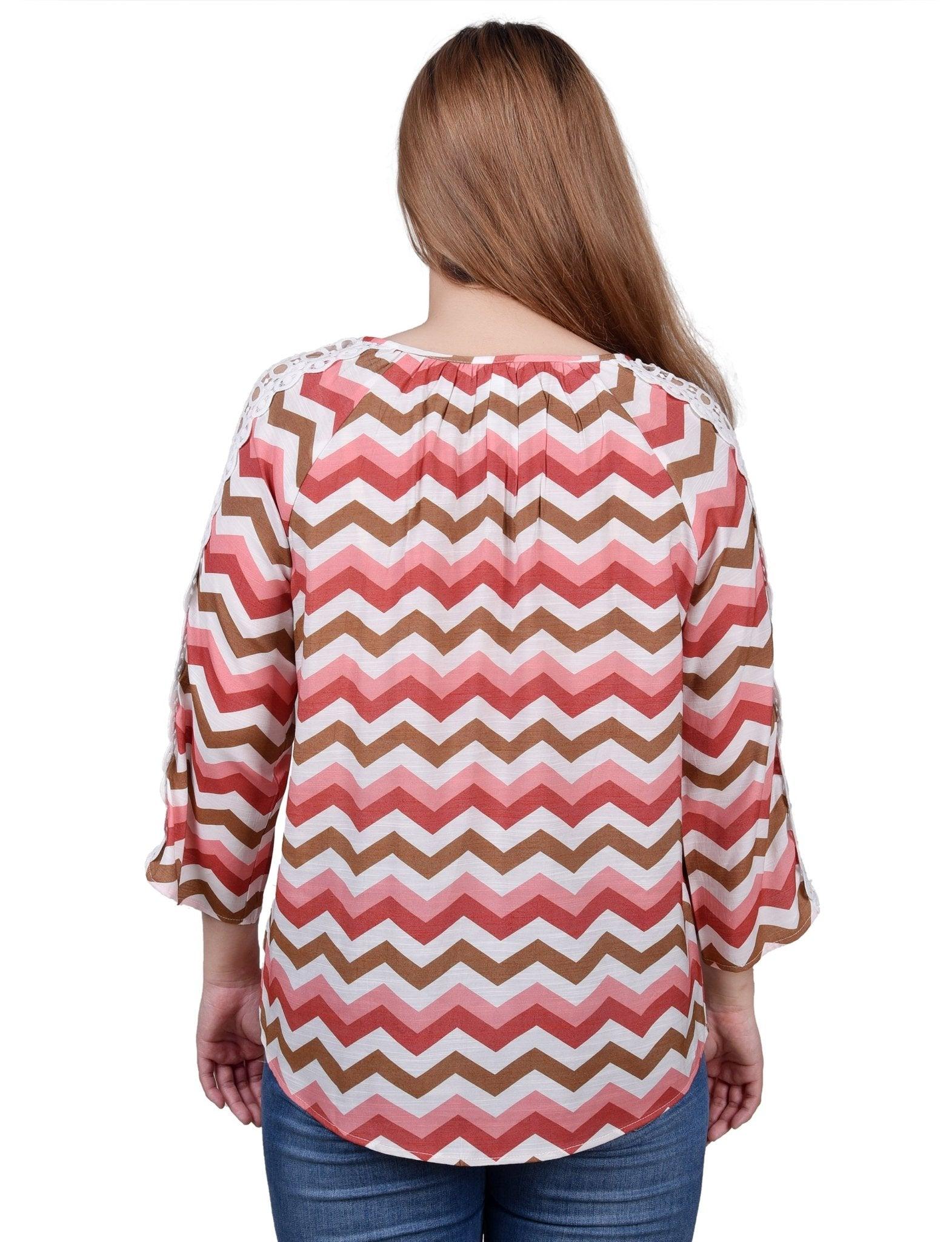 3/4 Length Sleeve Crochet Detail Blouse Product Image