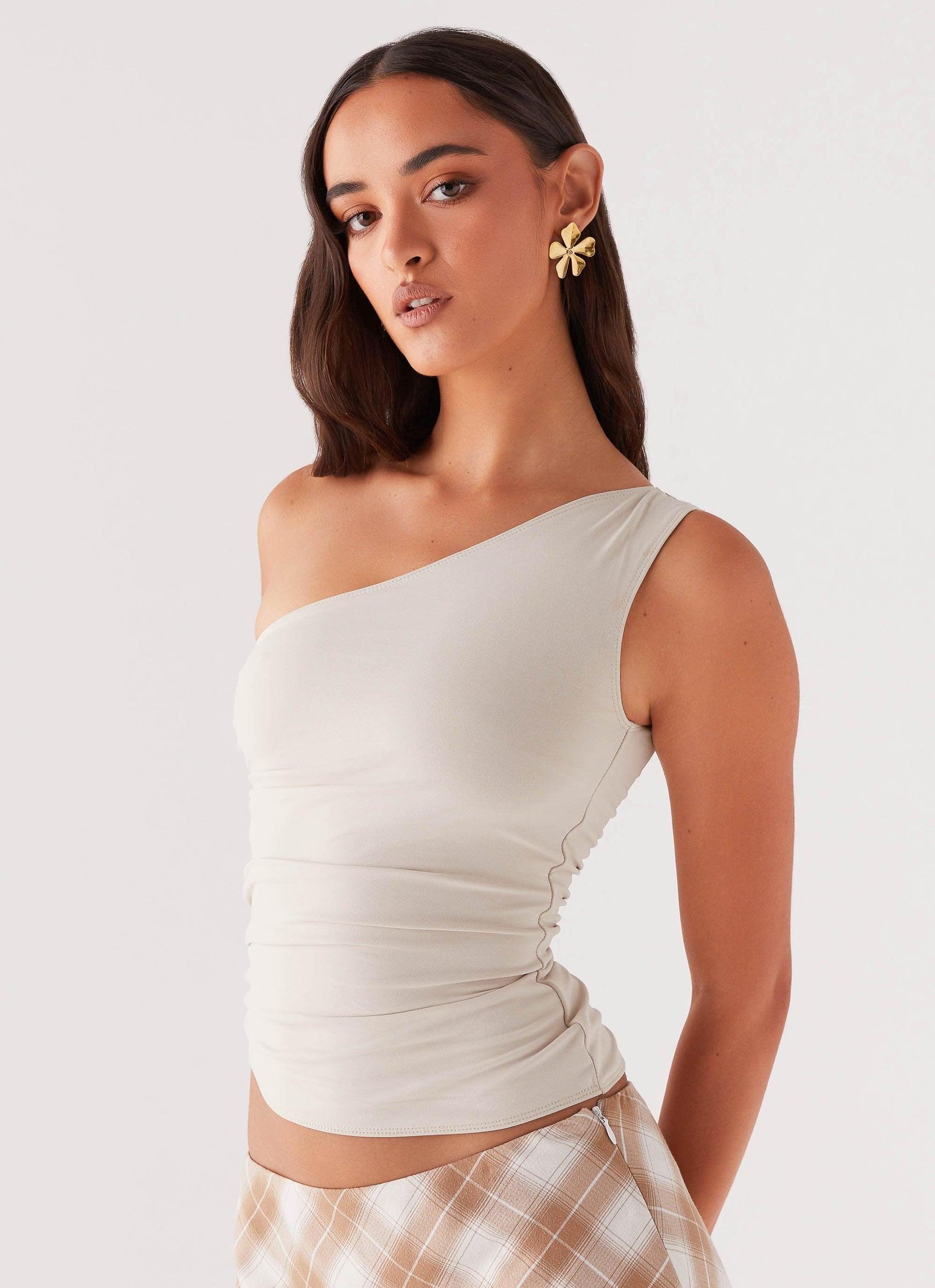 Lenny One Shoulder Top - Ecru Product Image