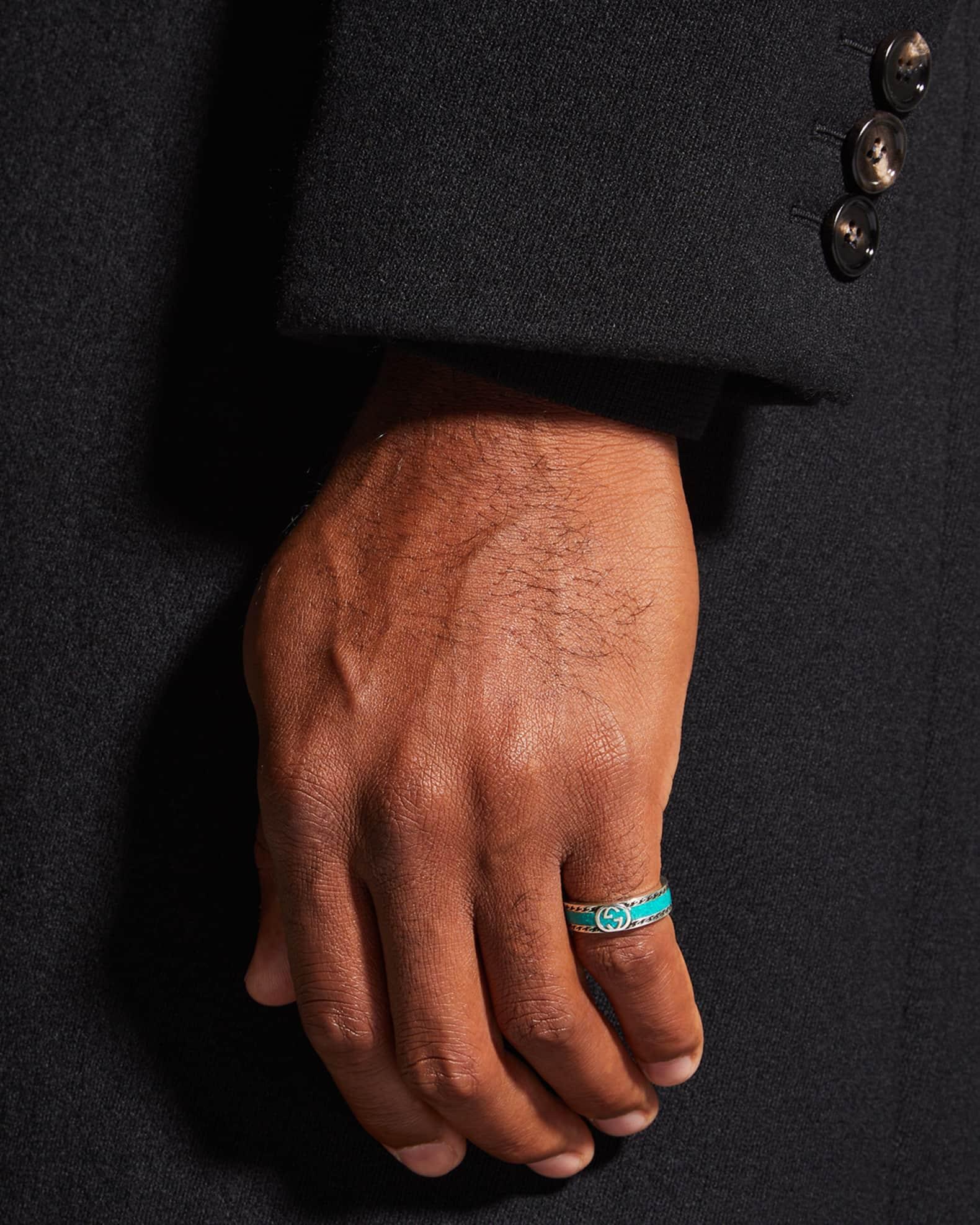 Men's Interlocking G Silver & Enamel Band Ring Product Image