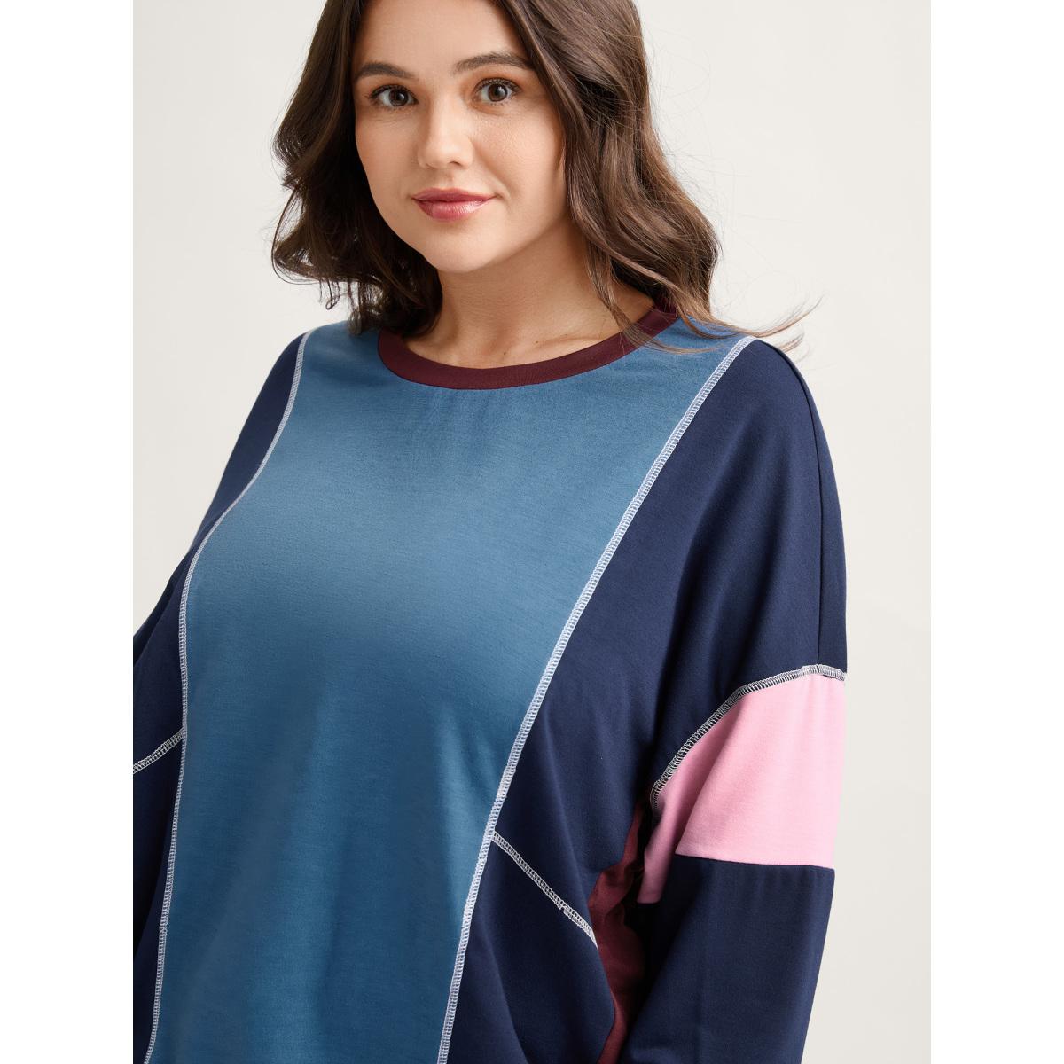 Plus Size Color Contrast Thread Lace Trim Sweatshirt Women Multicolor Leisure Non Casual Sweatshirts BloomChic 18-20/2X Product Image