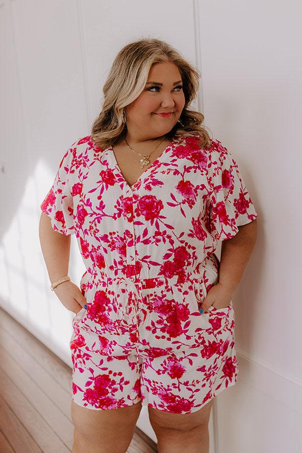 Life In Full Bloom Floral Romper in Hot Pink Curves Product Image