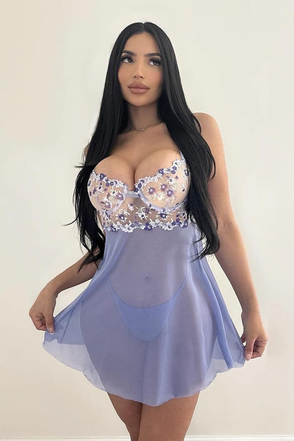 Blooming Passion Embroidered Babydoll - Purple Product Image