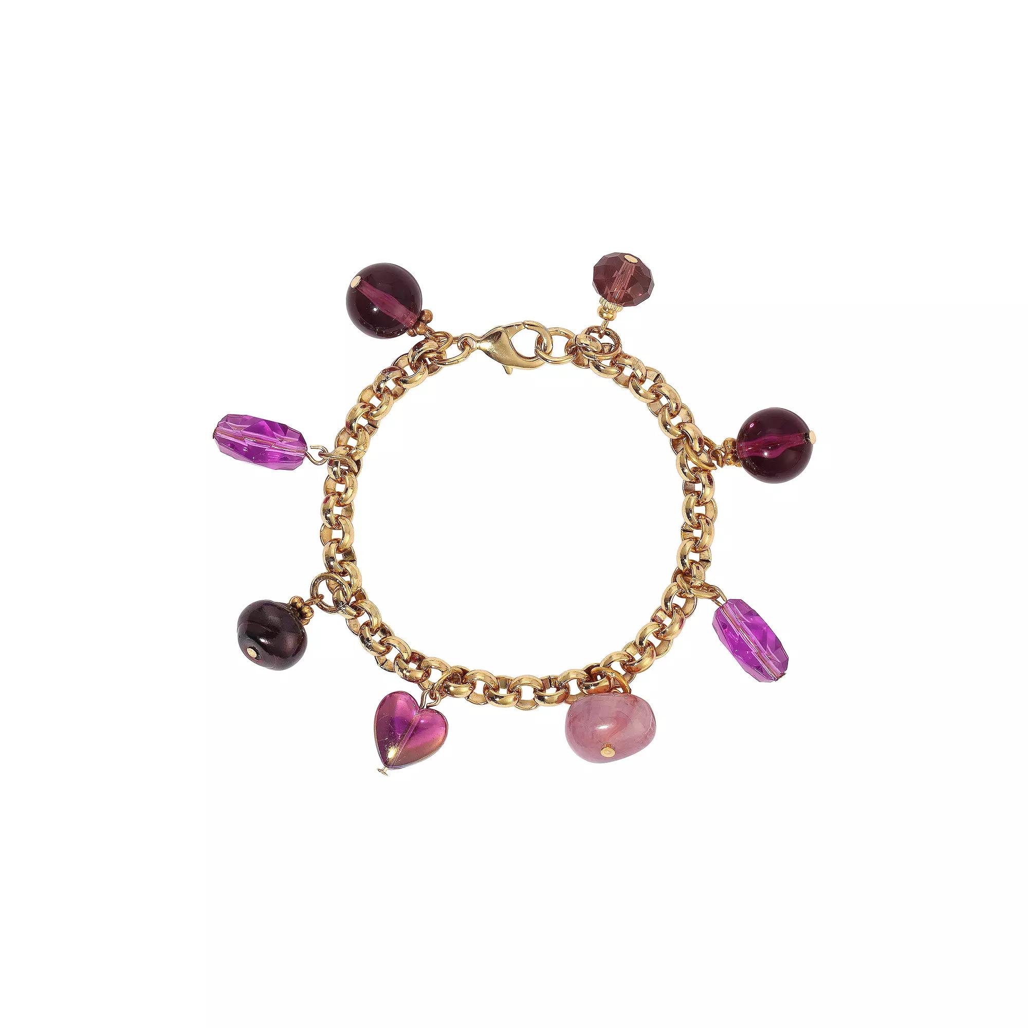 1928 Gold Tone Purple Multi Beaded Bracelet, Womens Product Image