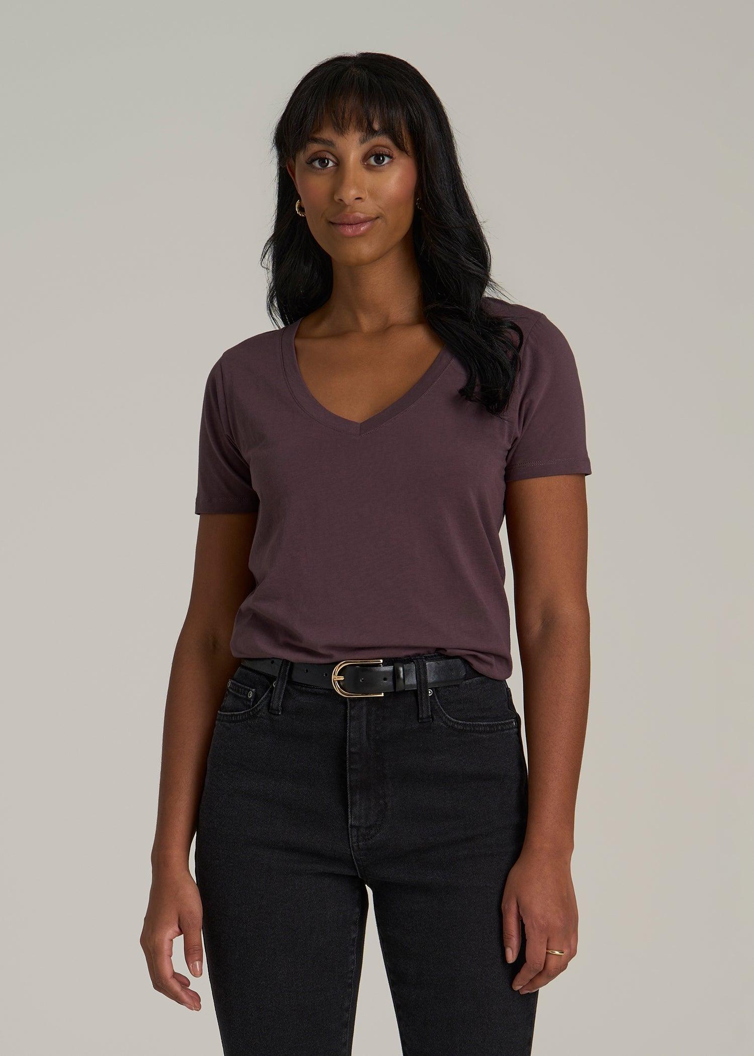 Scoop V-Neck Tee for Tall Women in Merlot Female Product Image