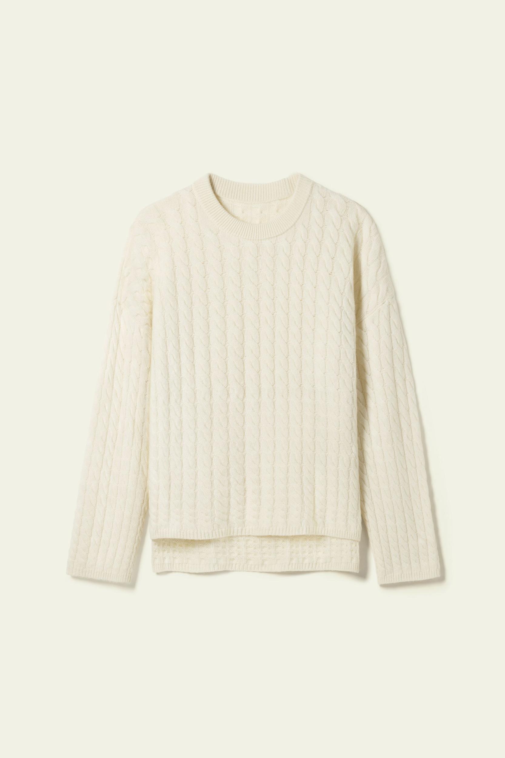 Round-Neck Cable-Knit Cashmere Sweater Product Image