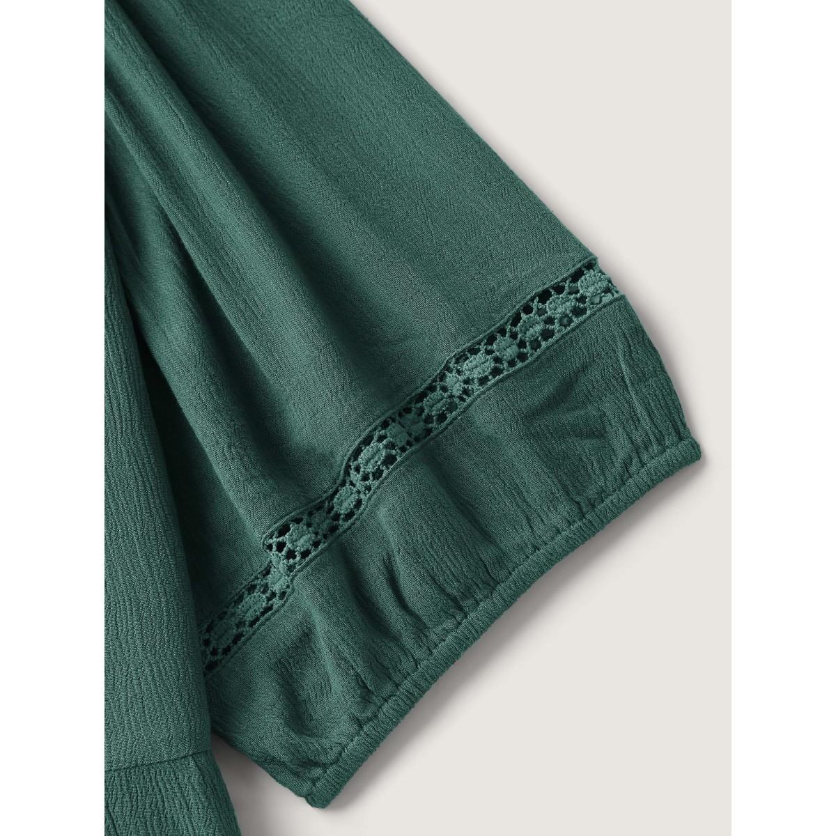 Plus Size Teal Rayon Lace Tassel Neck-Tie Blouse Women Boho Half Sleeve Flat collar with V-notch Vacation Blouses BloomChic 14-16/1X Product Image