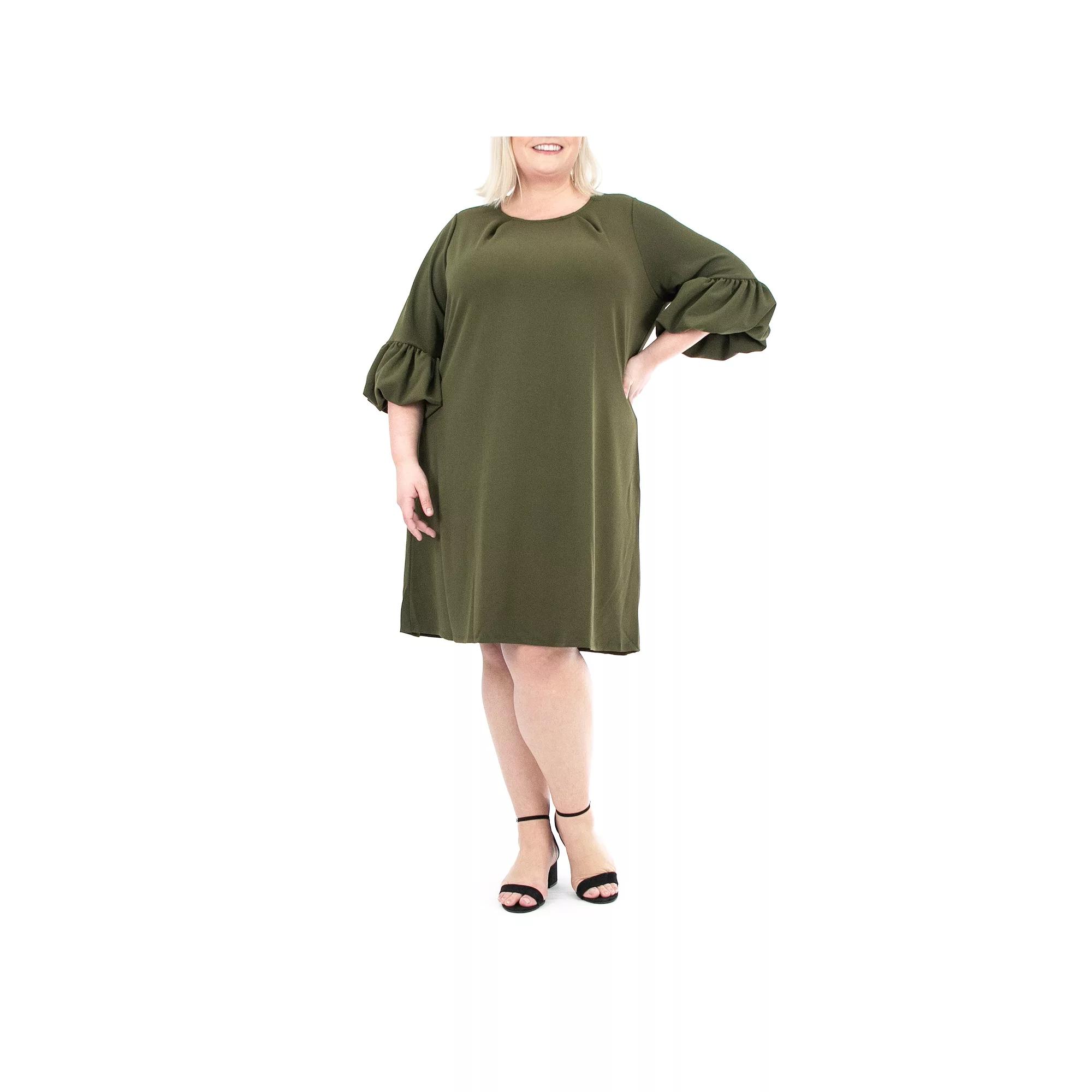 Plus Size Nina Leonard Balloon-Sleeve Crepe Swing Dress, Women's, Size: 1XL, Crisp Pink Product Image