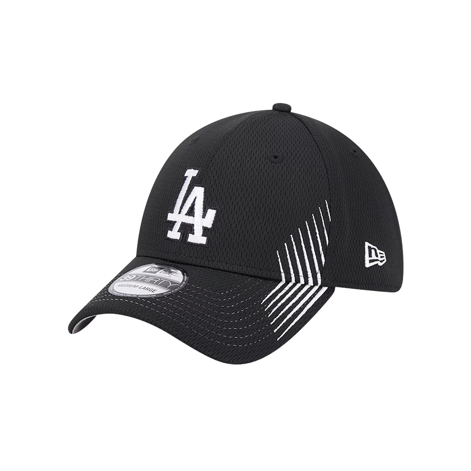 Men's New Era Black Los Angeles Dodgers Active Dash Mark 39THIRTY Flex Hat, Size: Medium/Large Product Image