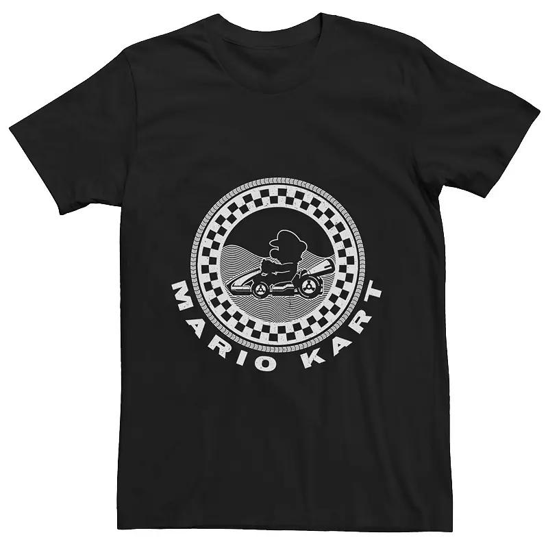 Men's Nintendo Mario Kart Mario Mono Checkered Round White Tee,  Product Image