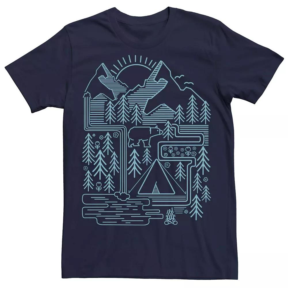 Men's Geometric Line Art Bear Graphic Tee, Size: Small, Blue Product Image