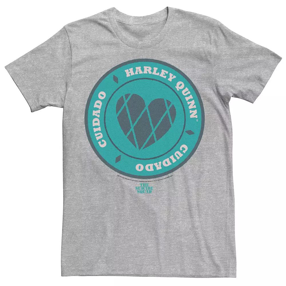 Men's The Suicide Squad Harley Fenced Hearts Tee, Size: Small, Athletic Grey Product Image