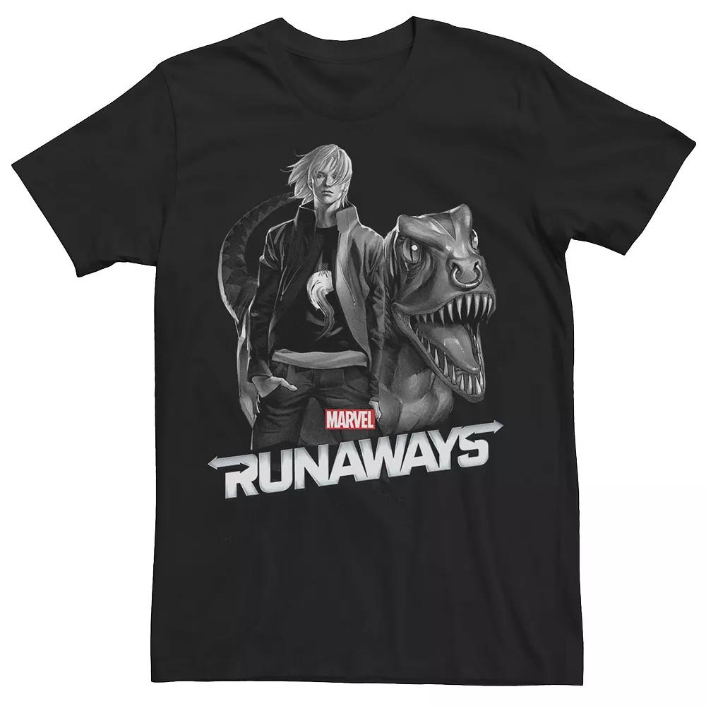 Men's Marvel Runaways Raptor Force Grey Scale Portrait Graphic Tee,  Product Image