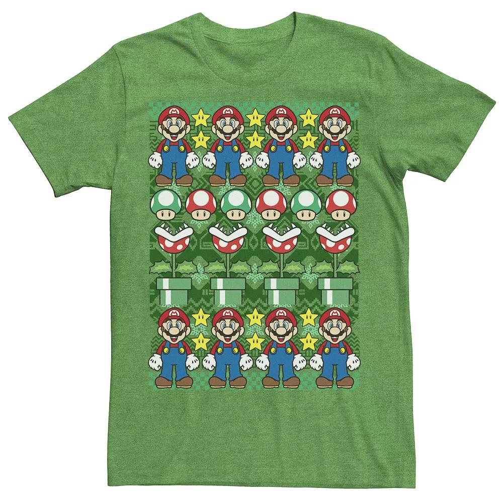 Men's Nintendo Super Mario Character Stack Ugly Christmas Sweater Style Tee,  Product Image