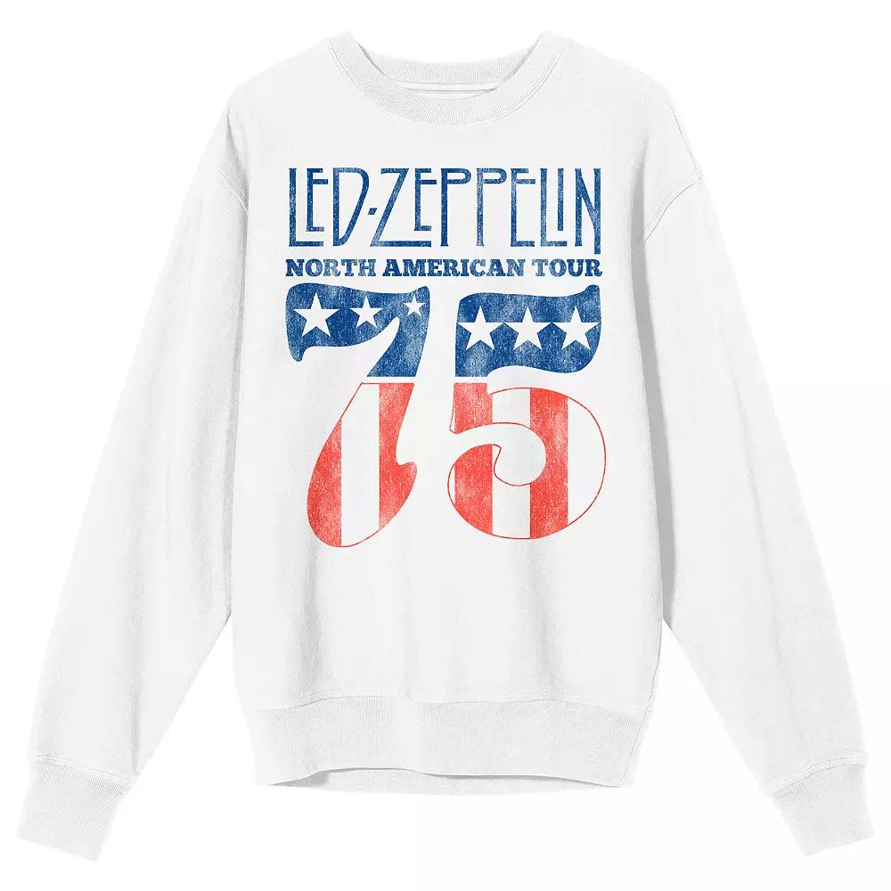 Men's Led Zeppelin North American Tour 1975 Long Sleeve Graphic Tee, Size: Medium, White Product Image