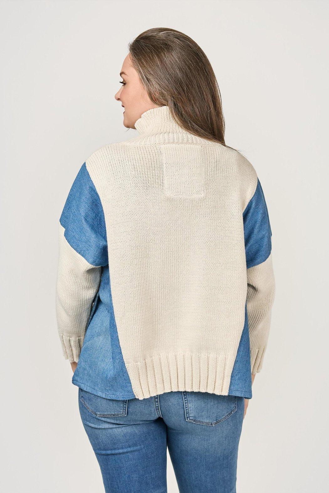 Cream Denim Trim Sweater Product Image