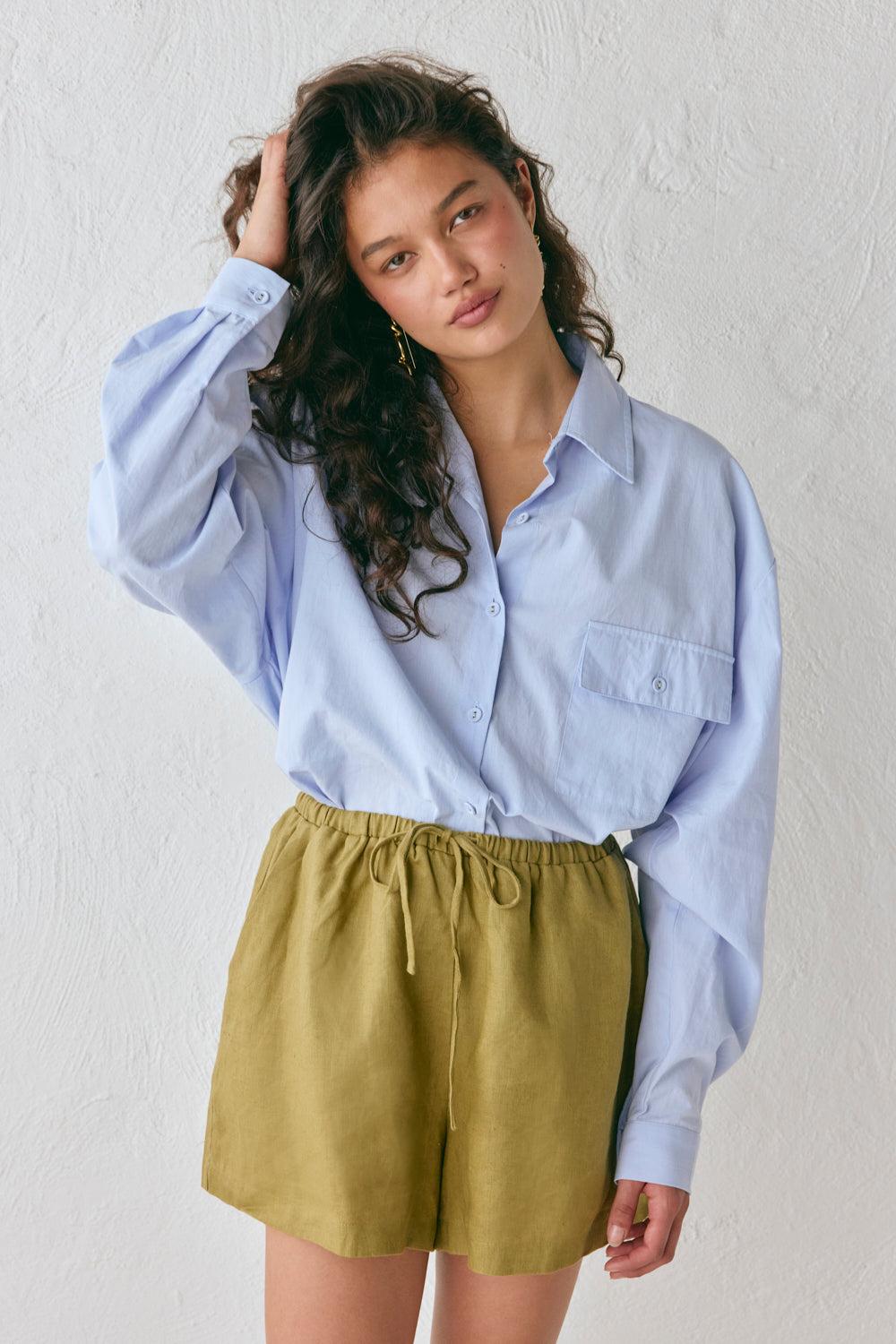 Nettie Linen Shorts Olive Product Image