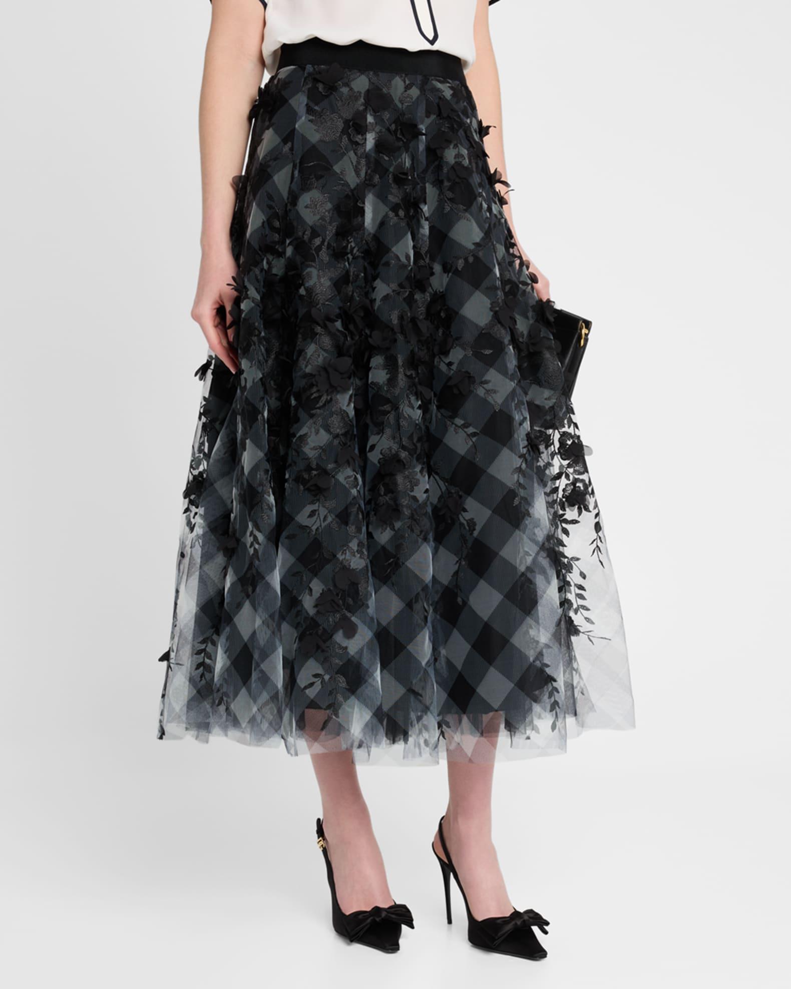 Check Tulle Petal Applique Midi Skirt Product Image