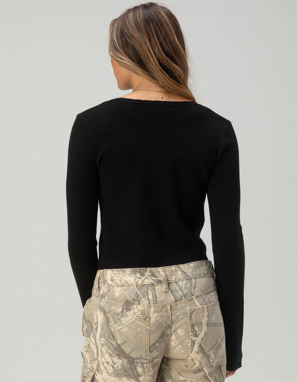 FULL TILT 3 Tie Front Womens Pointelle Cardigan - RED Product Image