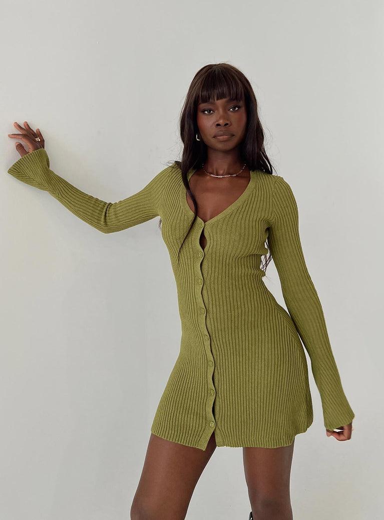 Waldin Long Sleeve Mini Dress Olive Product Image