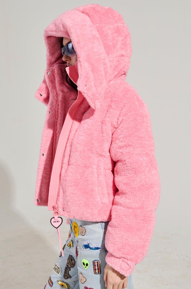 MARDIE PINK FUZZY HOODED PUFFER Product Image