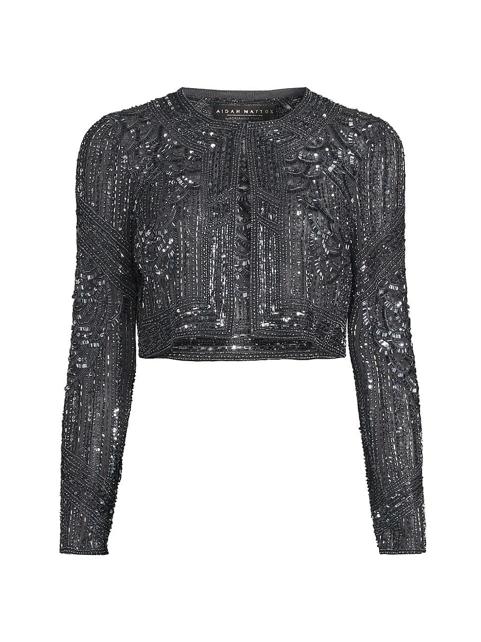 Womens Sequin- & Bead-Embellished Crop Jacket Product Image