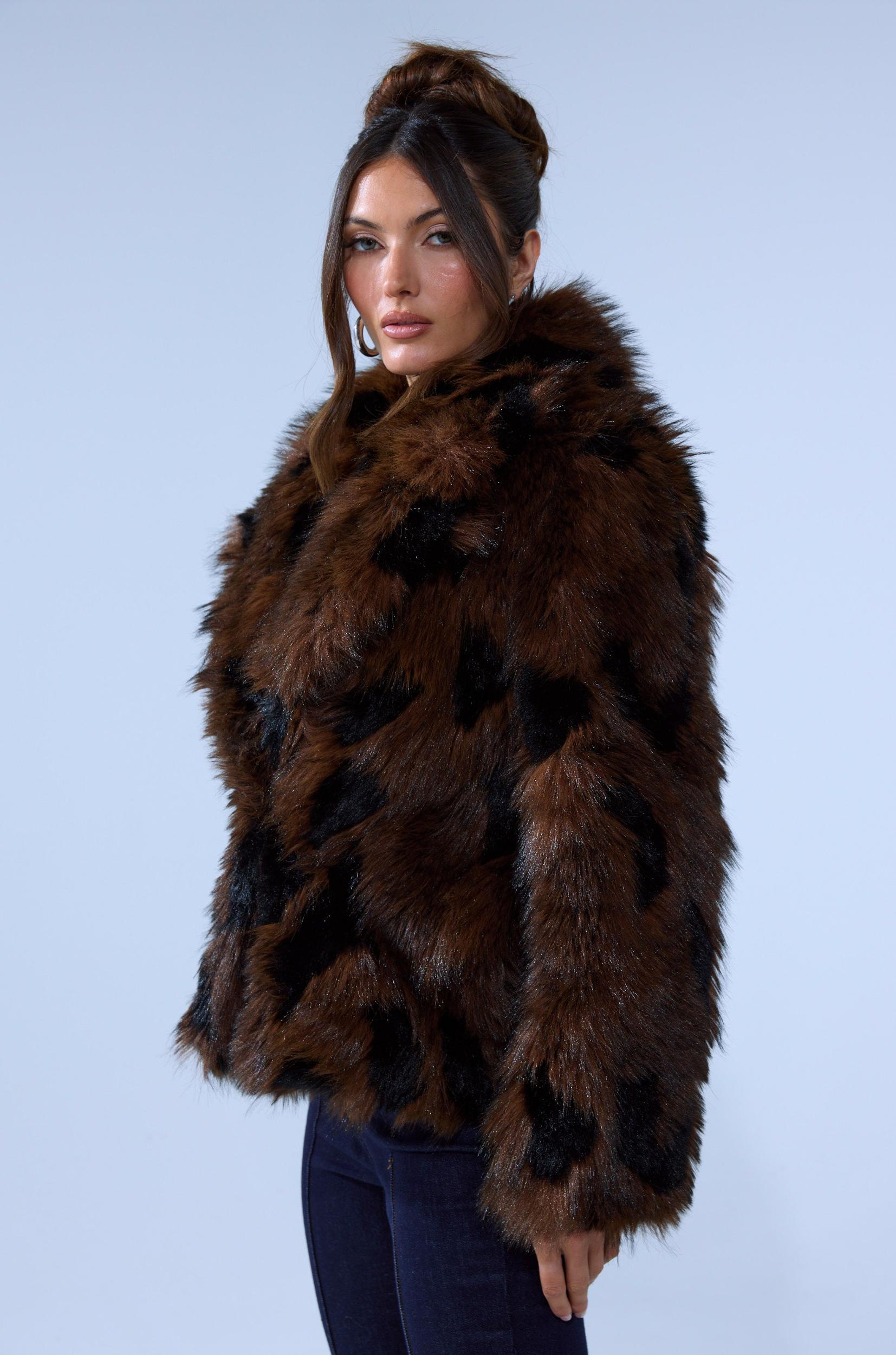 SHORTIE FUR COAT IN BROWN MULTI Product Image