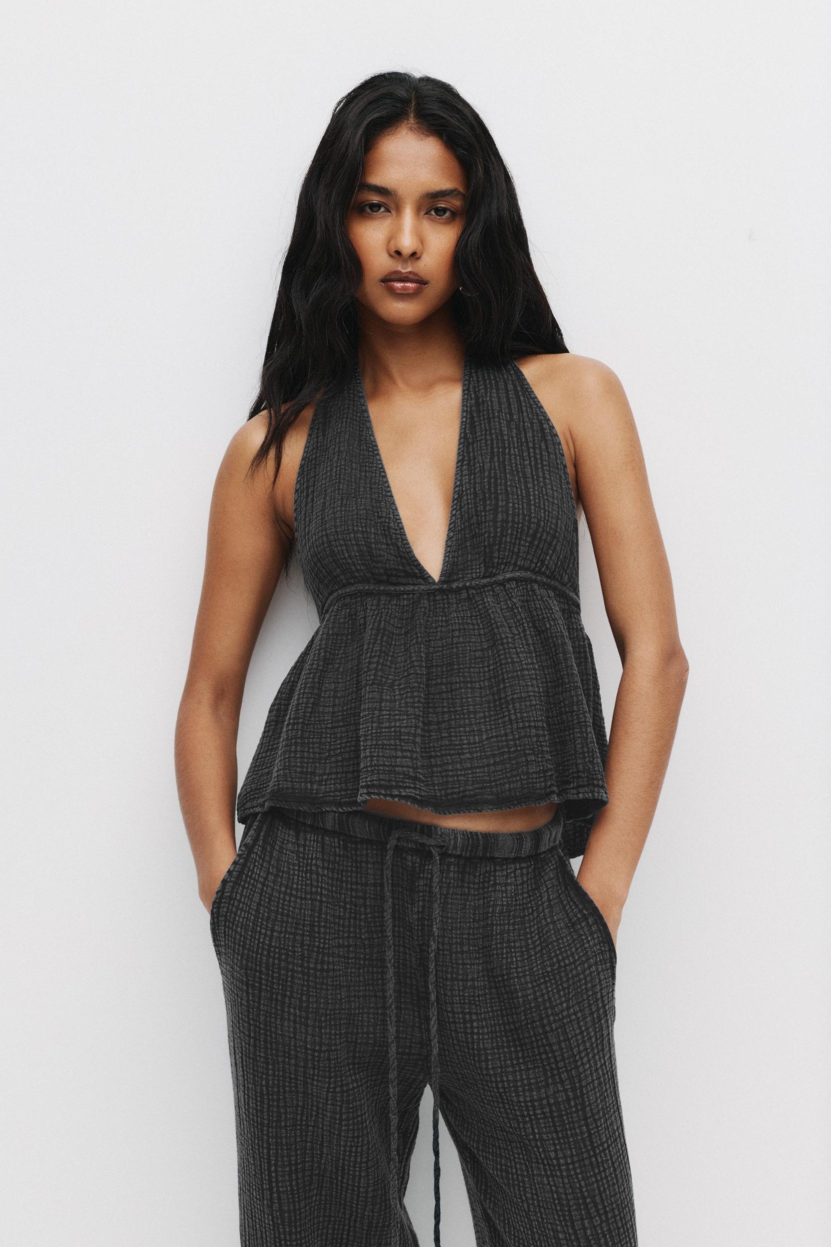 Textured rustic halter top Product Image