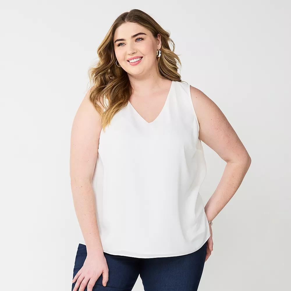 Plus Size Nine West Essential V-Neck Tank Top, Women's, Size: 0X, Ivory Tusk Product Image