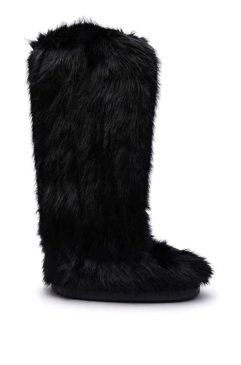 AZALEA WANG EMIR BLACK FLAT FUR KNEE HIGH BOOT Product Image