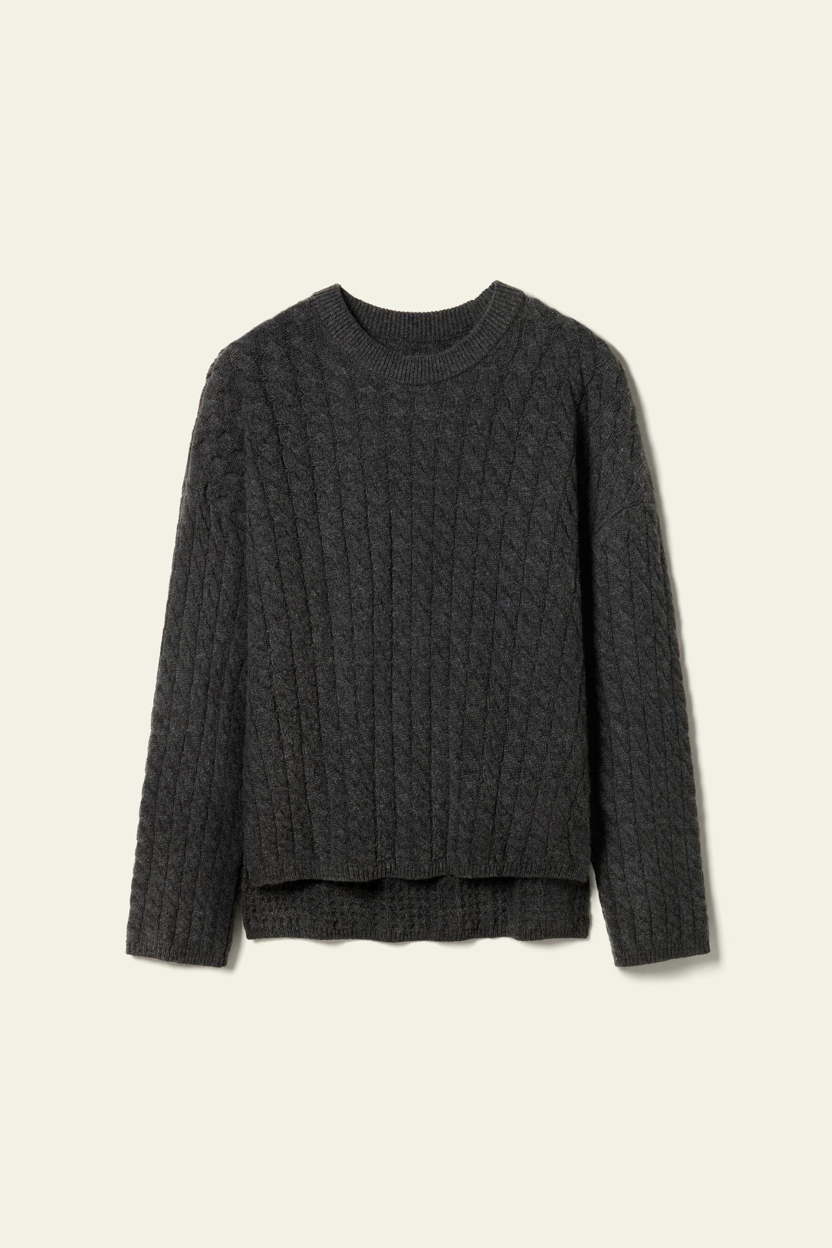 Round-Neck Cable-Knit Cashmere Sweater Product Image